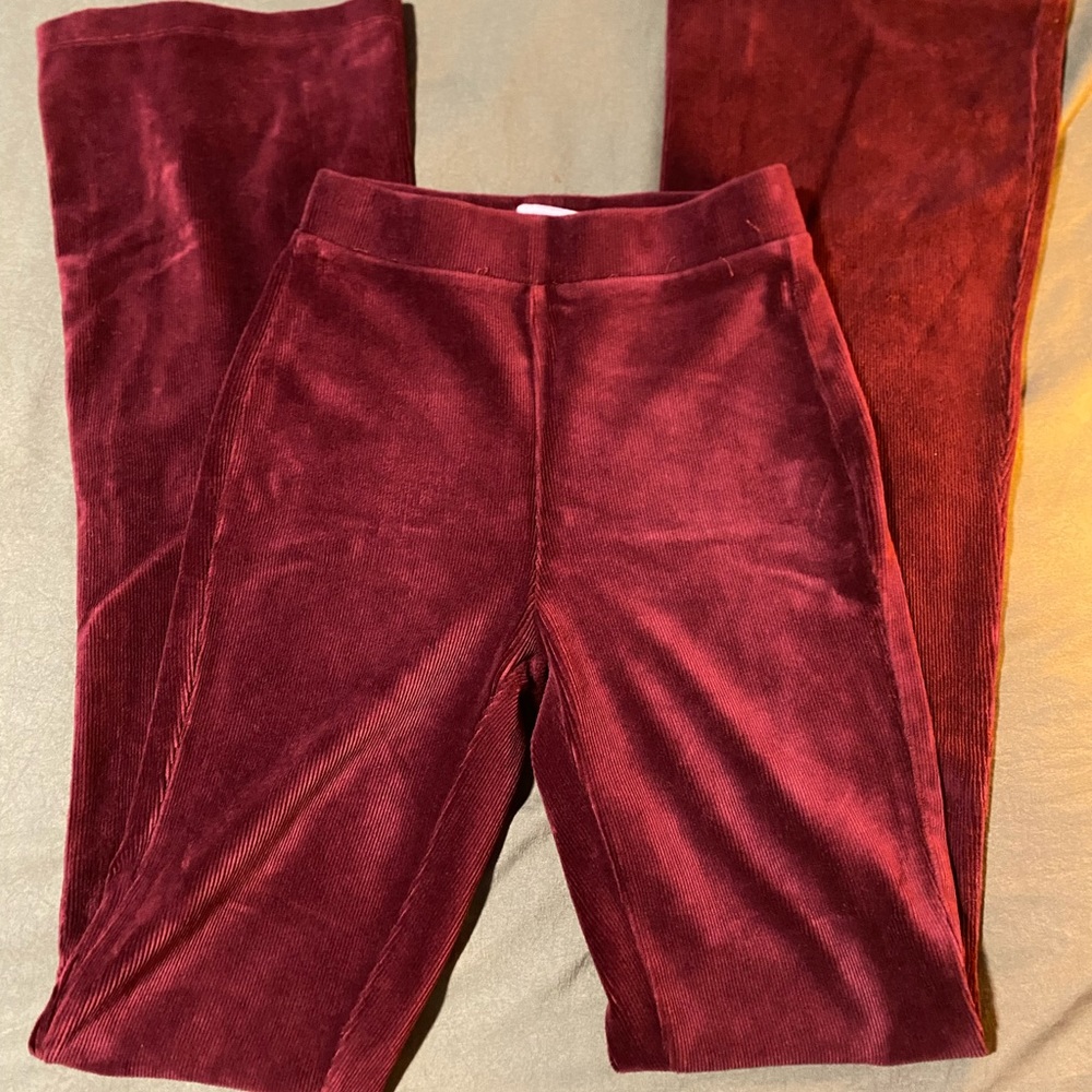 Red corduroy flare leggings